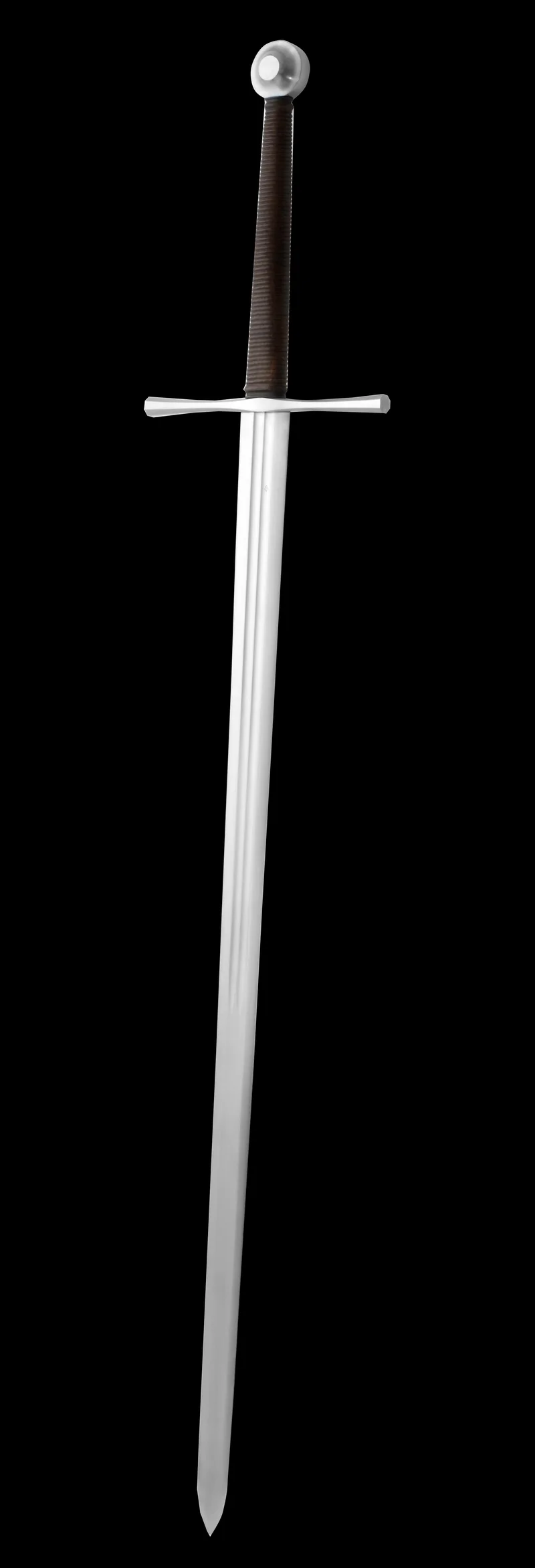 A two-handed medieval sword against a dark background